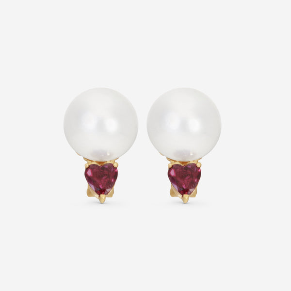 Assael 18K Yellow Gold Akoya Pearl & Heart Shaped Ruby Earrings E2956