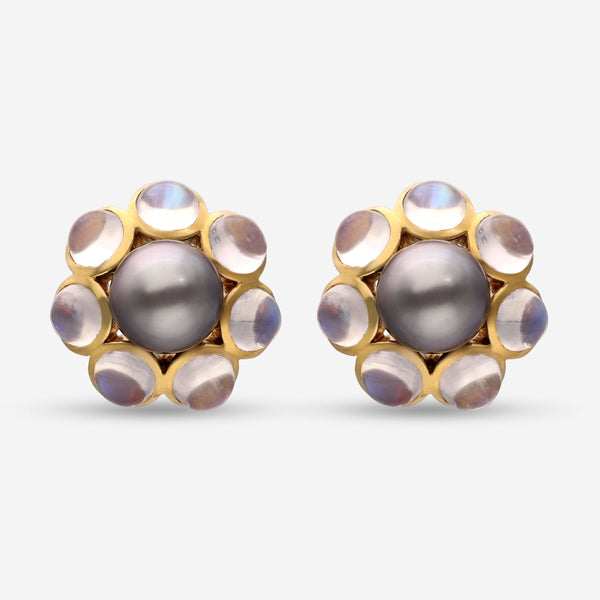 Assael 18K Yellow Gold, South Sea Cultured Pearl and Blue Moonstone Huggie Earrings E6479 - THE SOLIST