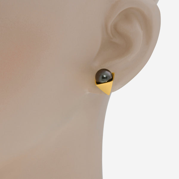 Assael 18K Yellow Gold Tahitian Natural Color Cultured Pearl Stud Earrings EG-PYTH-2.A - THE SOLIST