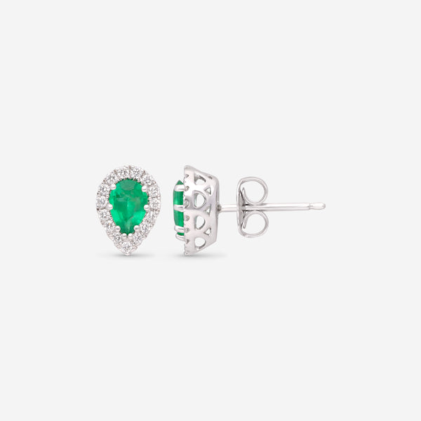 Ina Mar 14K White Gold Pear Shaped Emerald with Diamond Halo Stud Earrings