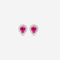 Ina Mar 14K White Gold Pear Shaped Ruby with Diamond Halo Studs Earrings ER-077554-Ruby