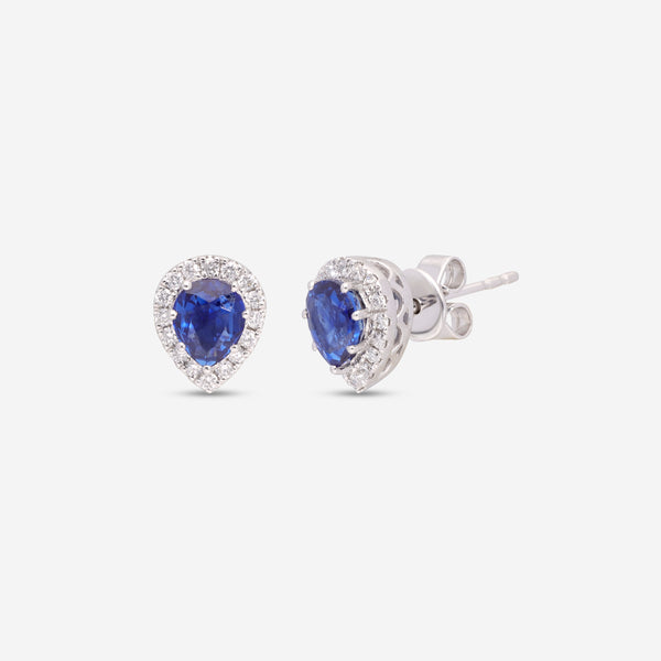 Ina Mar 14K White Gold Pear Shaped Sapphire with Diamonds Halo Stud Earrings ER-077554-Sapp