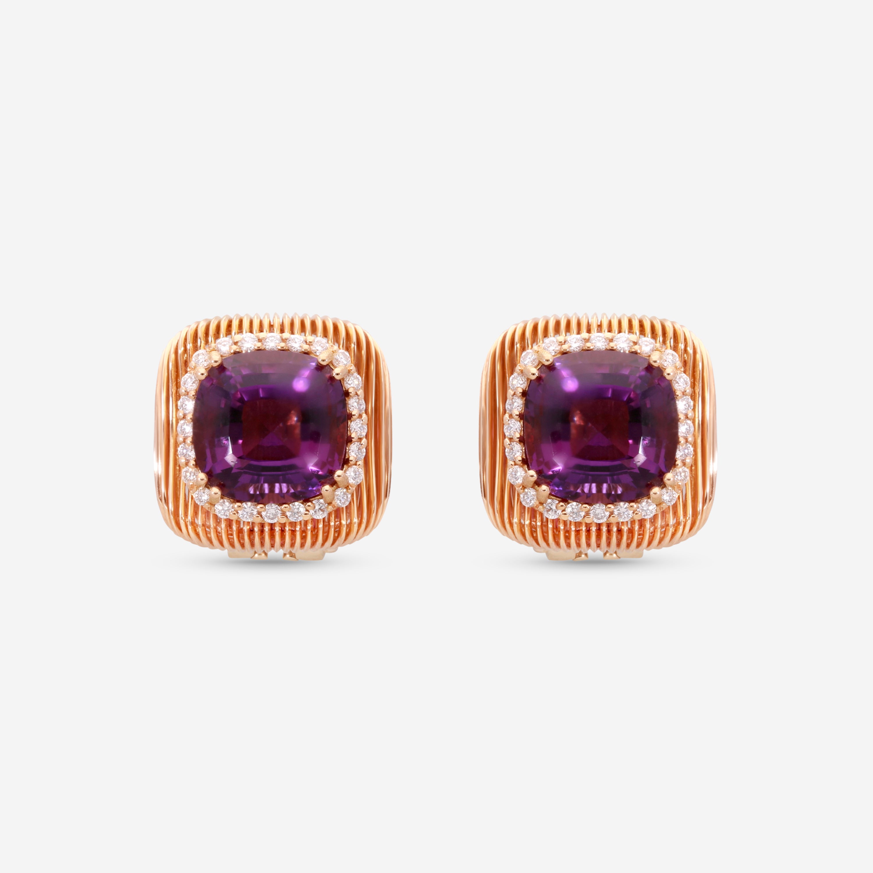 Giloro 18K Rose Gold Amethyst and Diamond Stud Earrings P4413-108R - THE SOLIST