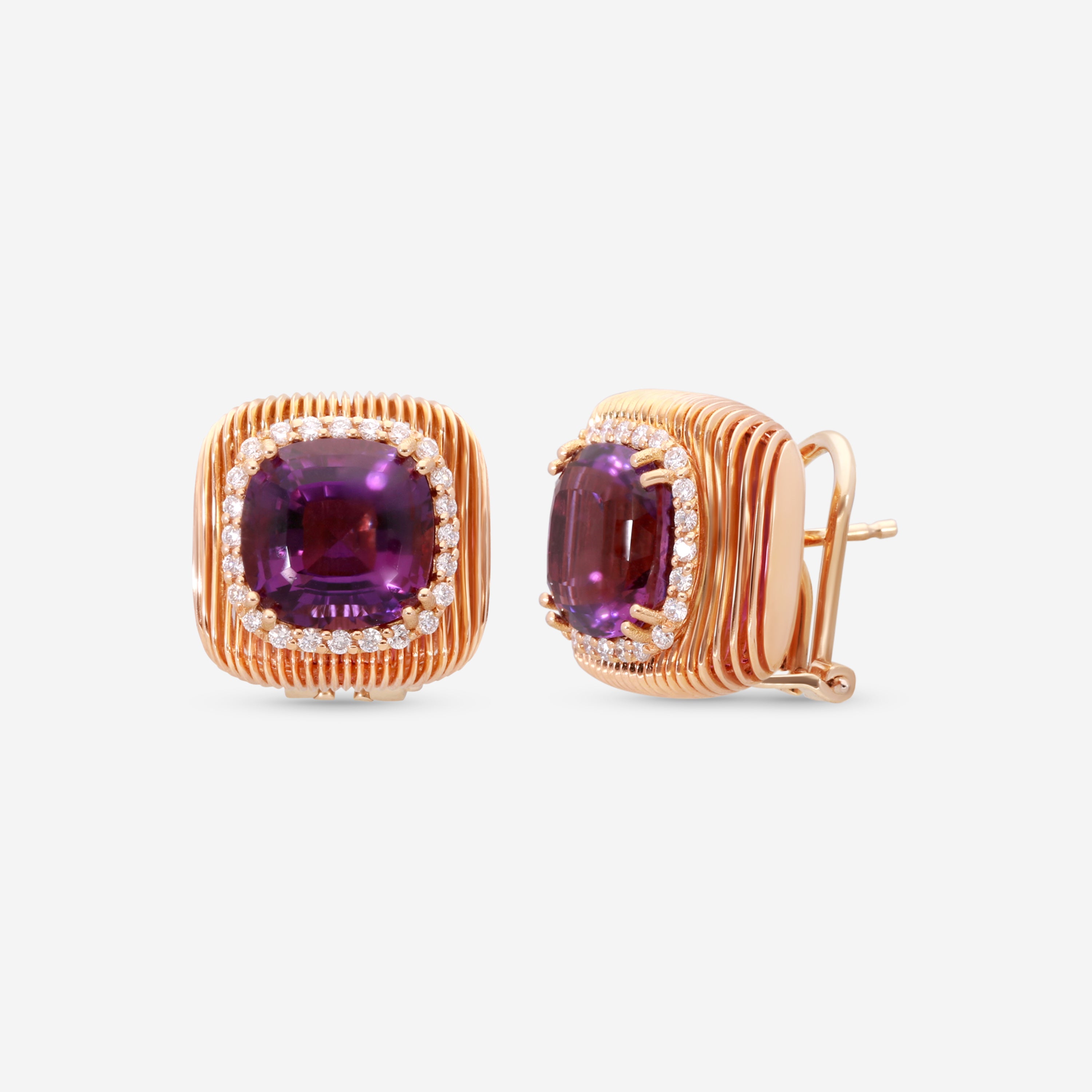 Giloro 18K Rose Gold Amethyst and Diamond Stud Earrings P4413-108R - THE SOLIST