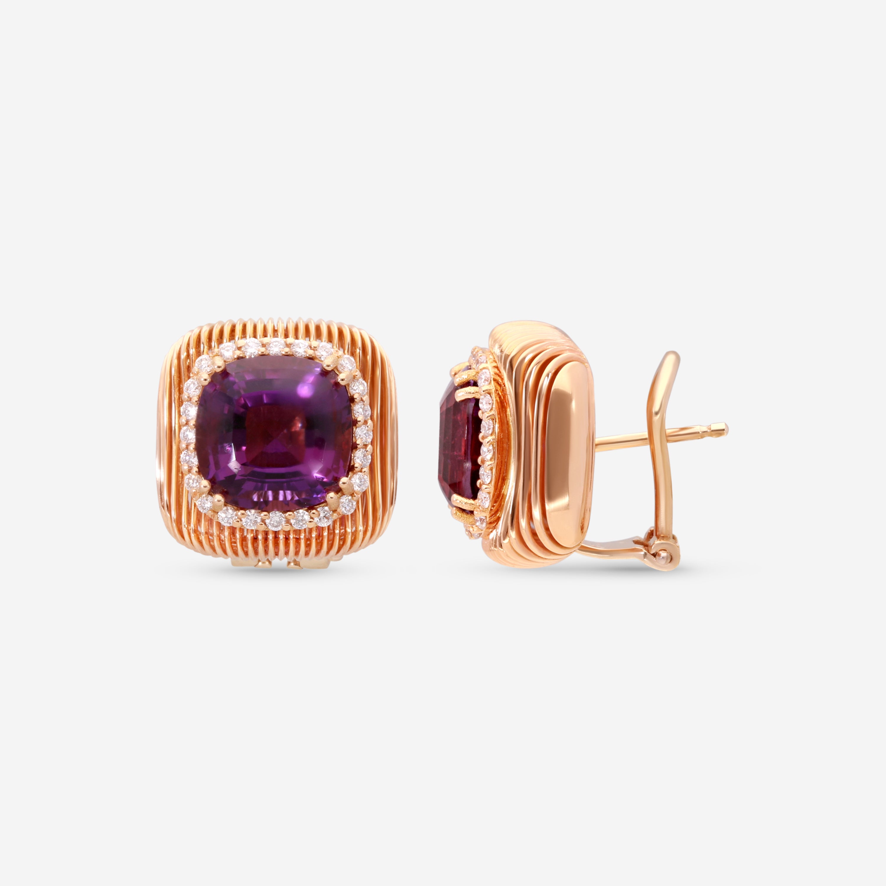 Giloro 18K Rose Gold Amethyst and Diamond Stud Earrings P4413-108R - THE SOLIST