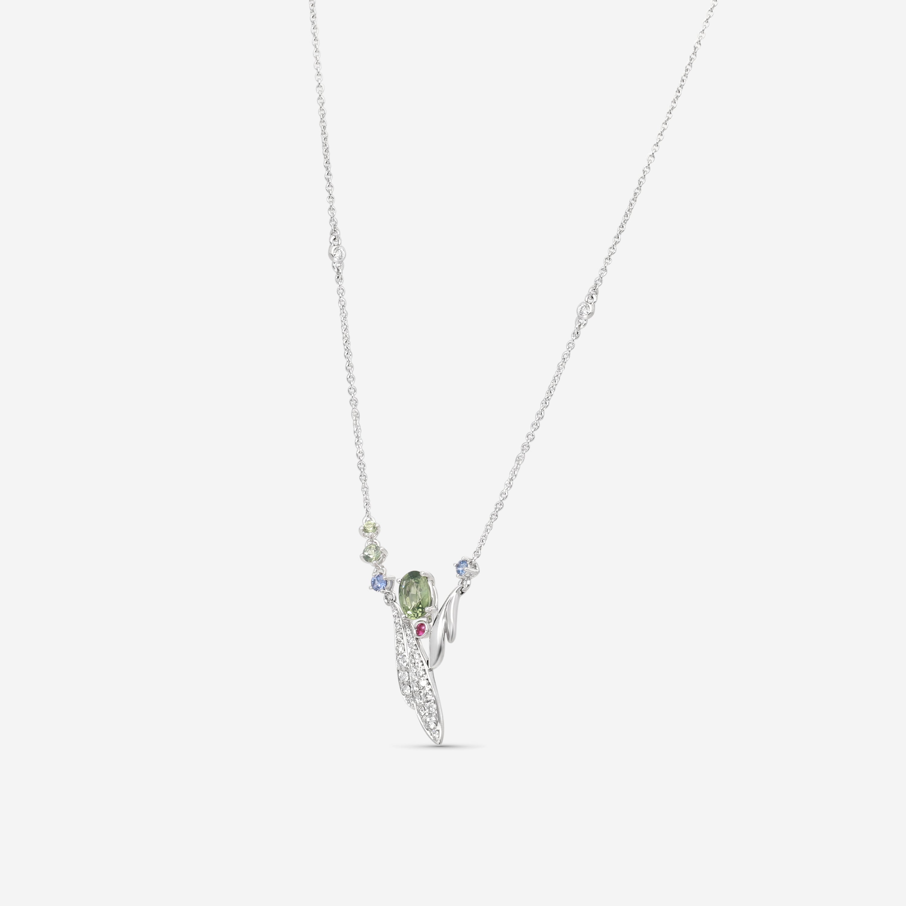 Gübelin Feather 18K White Gold Multicolor Sapphire & Diamond Necklace 42A-1333.3 - THE SOLIST