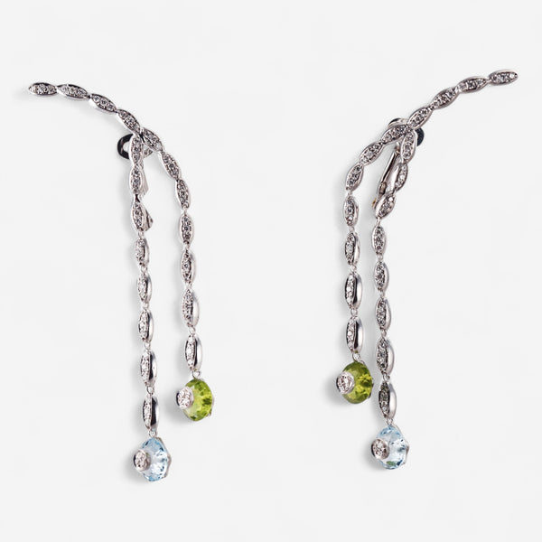 Tavanti 18K White Gold Diamond, Blue Topaz & Peridot Earrings JF-75-1025F-101