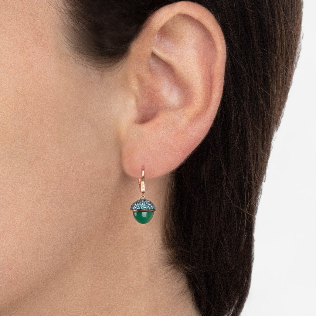 TAVANTI - 18KT Rose Gold, Brill, Green Onix, Paraiba Earring ( Diamonds 0.04ctw G Si, Paraiba Topaz, Green Onyx)-JF-75-1114F - 91
Earrings are 32mm long. - THE SOLIST