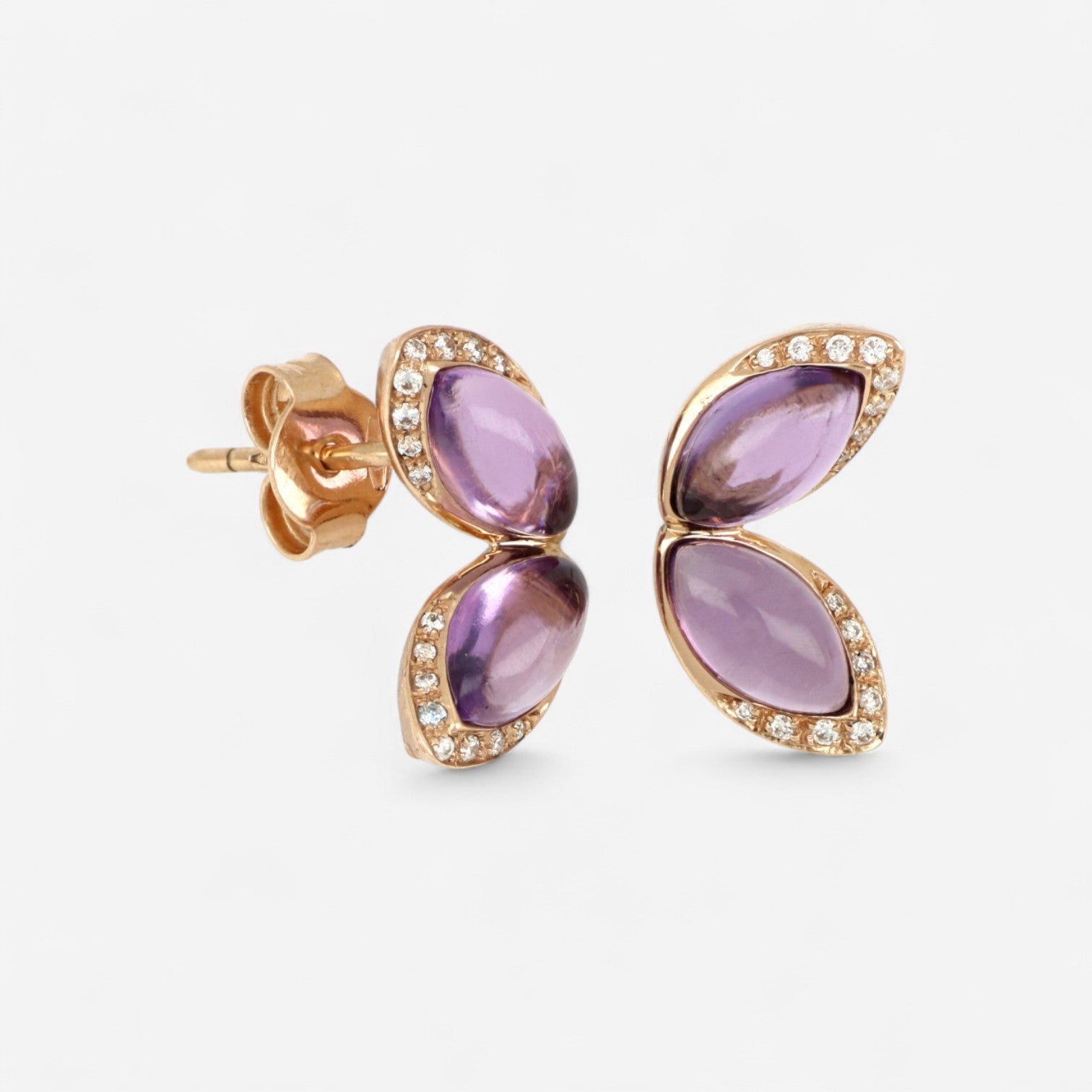 TAVANTI - 18KT Rose Gold, Brill, Amethist Earring ( Diamonds 0.12ctw G Si, Amethyst)-JF-75-1144F - 5
Earrings are 15mm x 6mm. - THE SOLIST