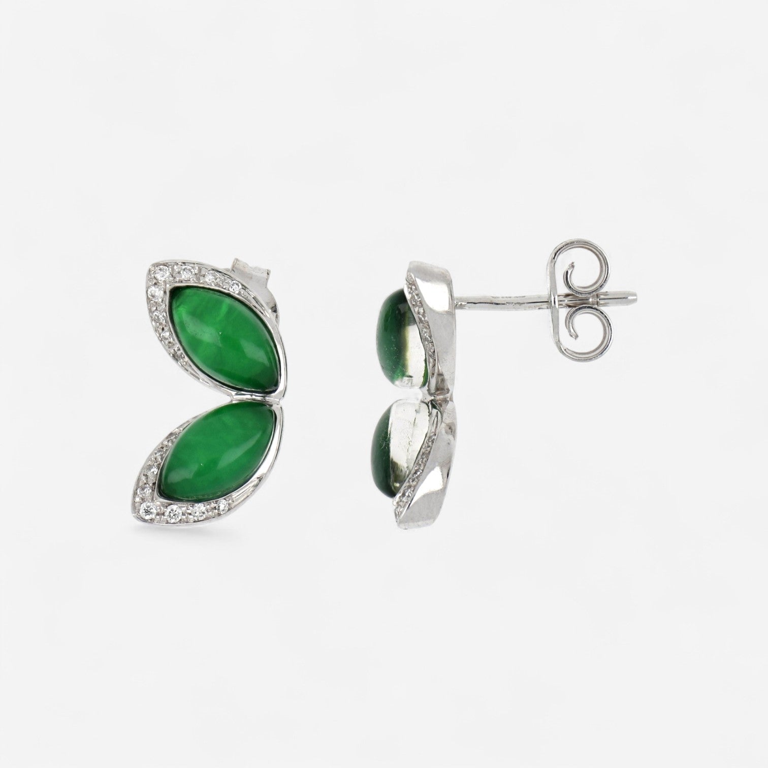 TAVANTI - 18KT White Gold, Brill, Green Adventurine+Rock  Crystal Earring ( Diamonds 0.12ctw G Si, Aventurine, Crystal)-JF-75-1144F - 6
Earrings are 15mm x 6mm. - THE SOLIST