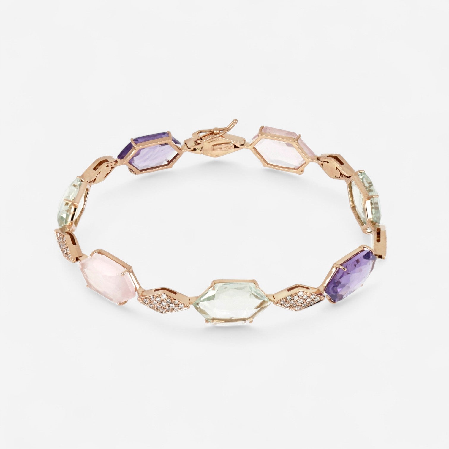 TAVANTI - 18KT Rose Gold, Green Amethyst, Amethyst,Pink Quartz Bracelet ( Diamonds 0.68ctw G SI, Amethyst, Green Amethyst)-JF-85-0236F - 82
Length7.75
