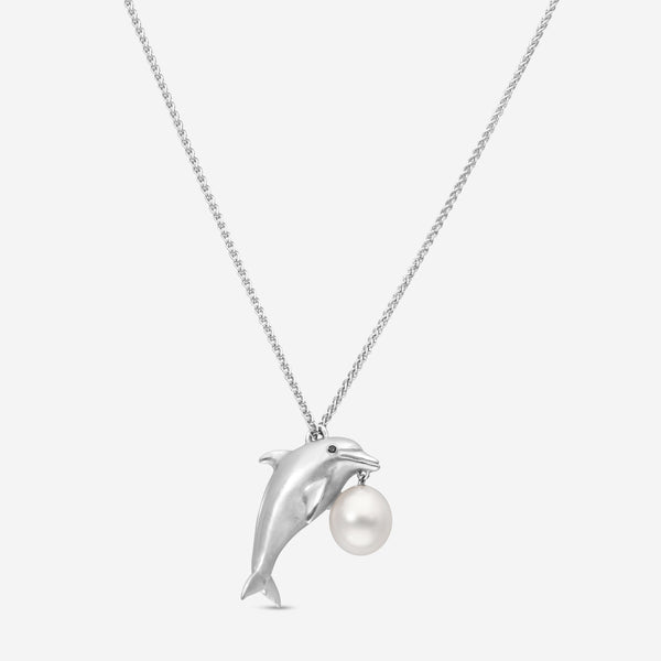 Assael Julie Parker Endangered Species 18K White Gold, South Sea Cultured Pearl and Sapphire Dolphin Pendant Necklace - THE SOLIST