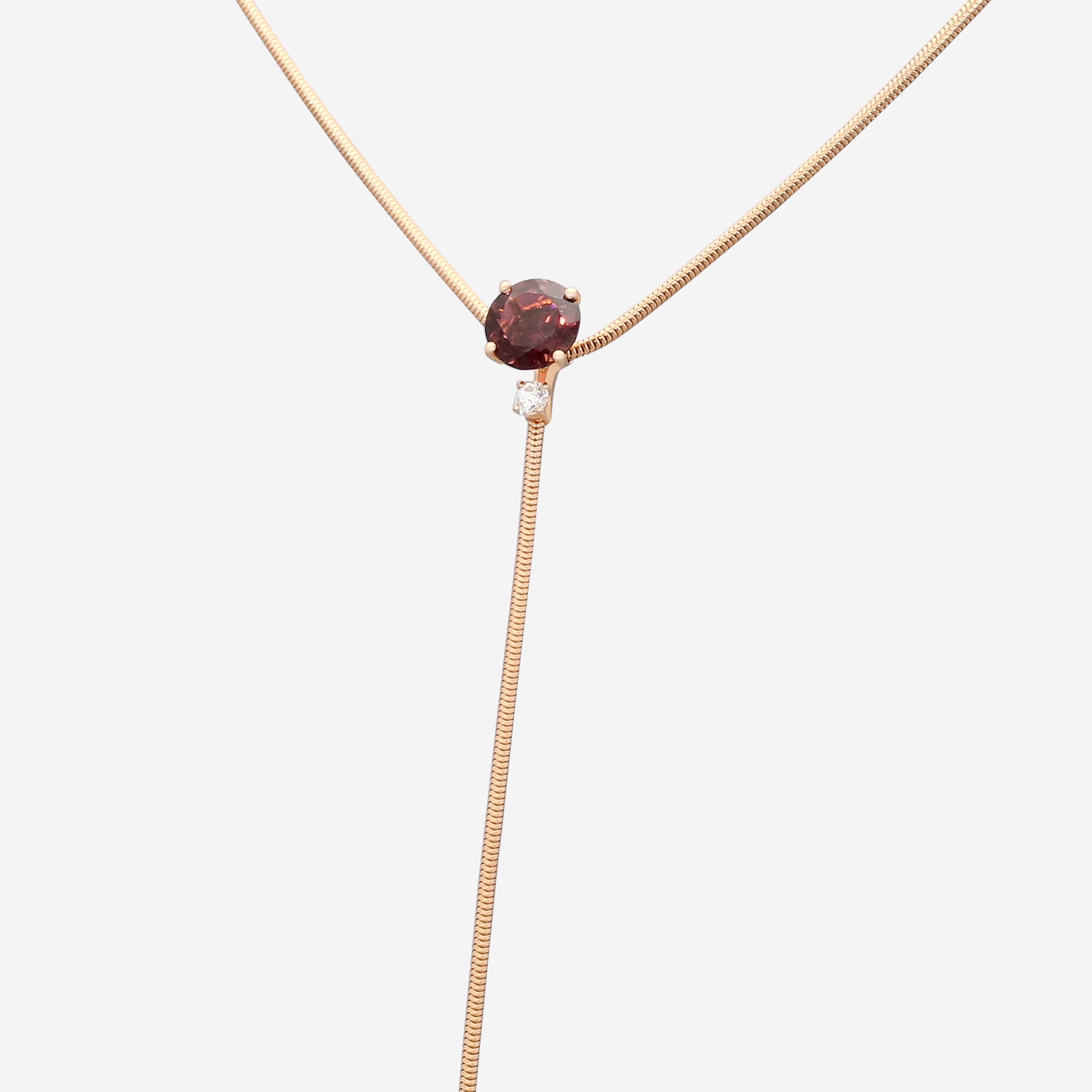 Mattia Cielo Rugiada Pietre 18K Rose Gold Diamond & Pink Tourmaline Lariat Necklace LJWR335-P