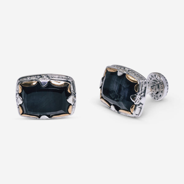 Konstantino Sterling Silver and 18k Yellow Gold, Hawk's Eye Doublet Fixed Back Cufflinks MAKJ82-408-CUT - THE SOLIST