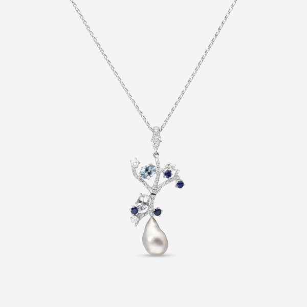 Assael 18K White Gold, Keshi Pearl, Blue Sapphire 1.03ct. tw., and Diamond Pendant Necklace P3592 - THE SOLIST