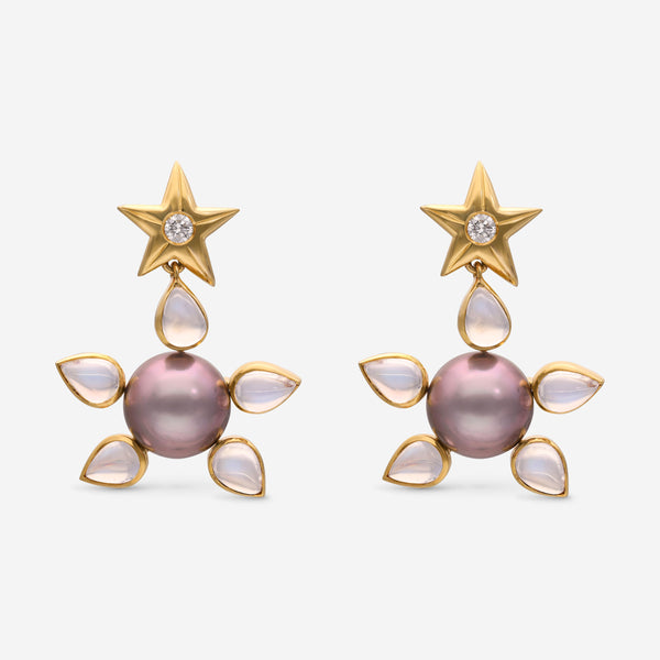 Assael 18K Yellow Gold, Tahitian Cultured Pearl and Moonstone Drop Earrings PDE0142 - THE SOLIST