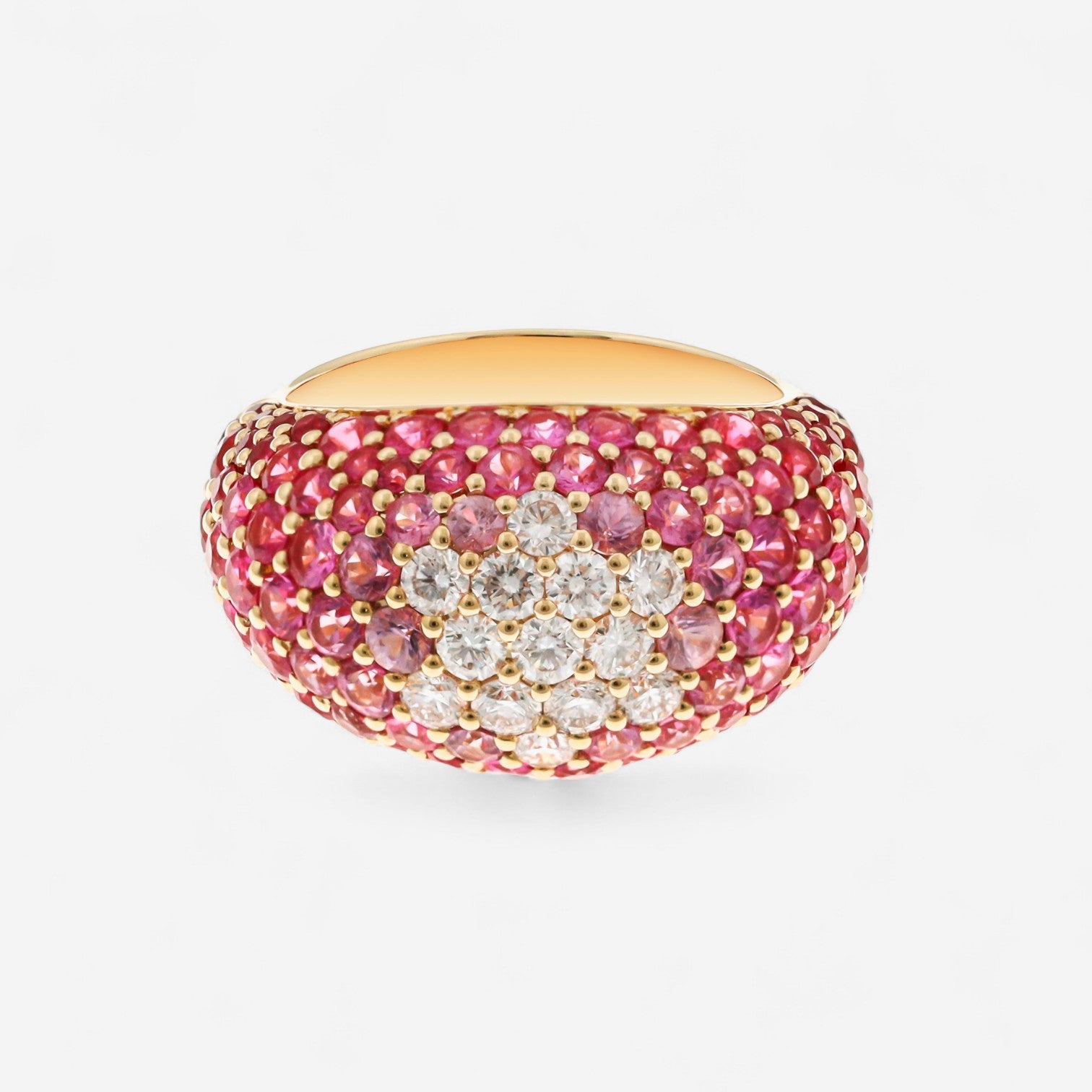 Alberto Milani Ombre 18K Yellow Gold Diamond, Pink Sapphire & Ruby Dome Ring Sz. 7 R0200E-7