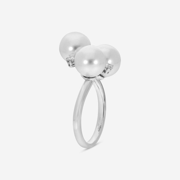 Assael 18K White Gold Diamond & Akoya Cultured Three Pearl Ring Sz. 6.5 R4305 - THE SOLIST