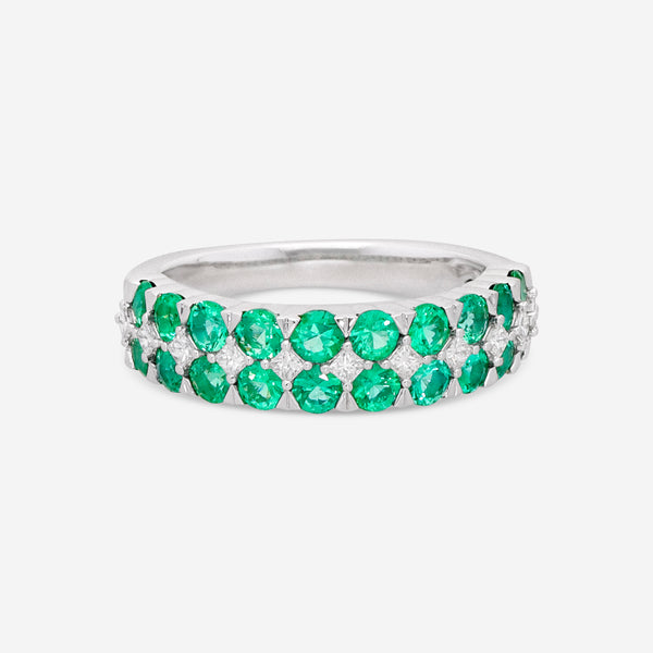 Ina Mar 14K White Gold Emerald and Diamond Double Row Ring RG-085922-EMD