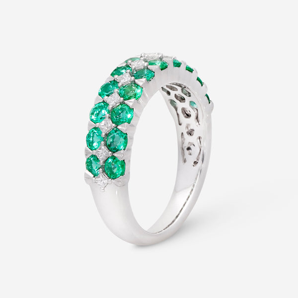 Ina Mar 14K White Gold Emerald and Diamond Double Row Ring RG-085922-EMD