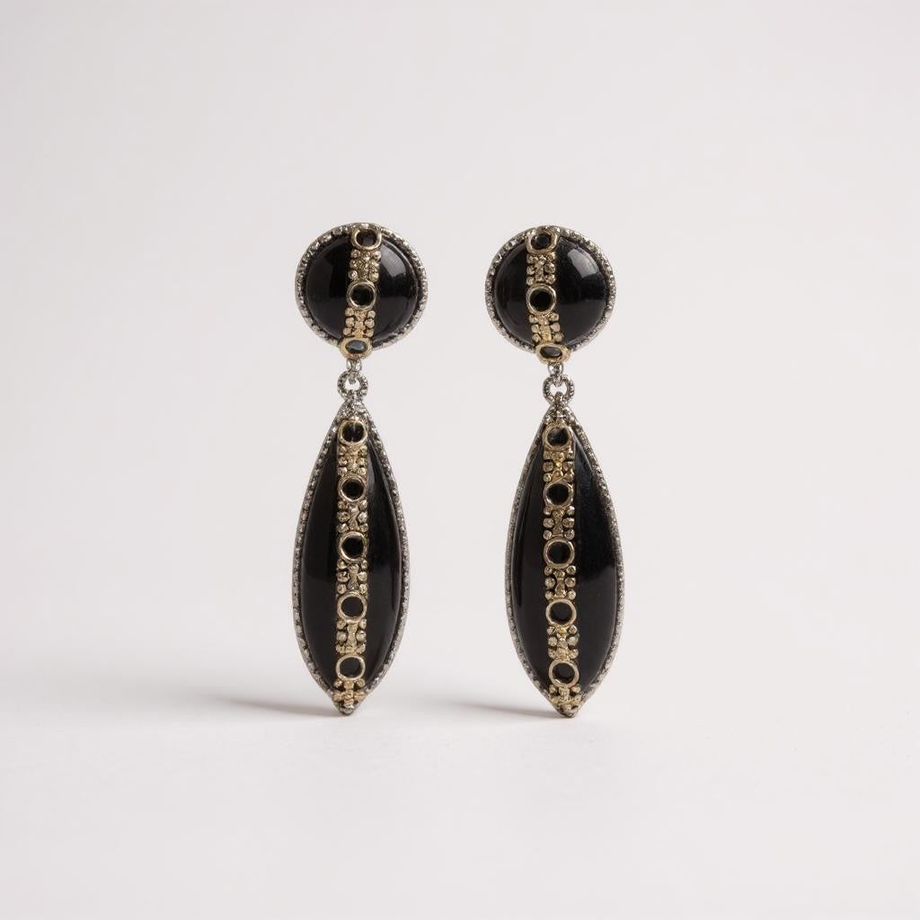 Konstantino Sterling Silver & 18K Yellow Gold Onyx & Spinel Drop Earrings SKKJ614-314 - THE SOLIST