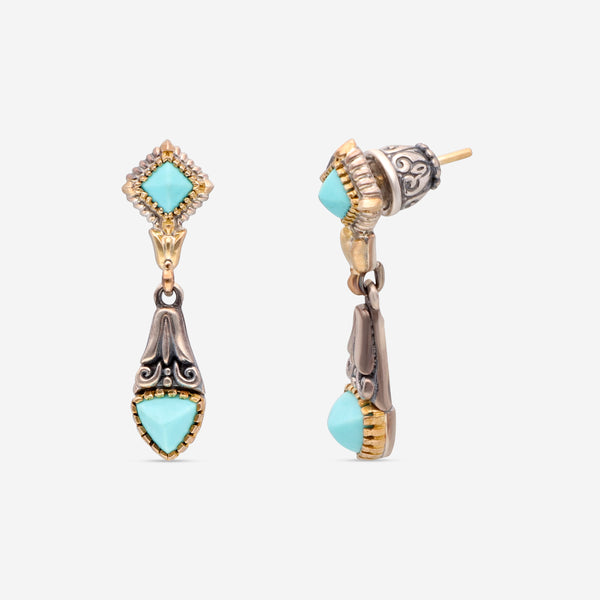 Konstantino Trillion Sterling Silver and 18K Yellow Gold, Turquoise Dangle Earrings