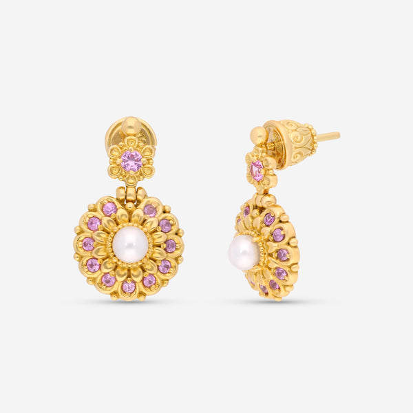 Konstantino Melissa 18K Yellow Gold, Pink Sapphire and Pearl Drop Earrings SKMK03109-18KT-416