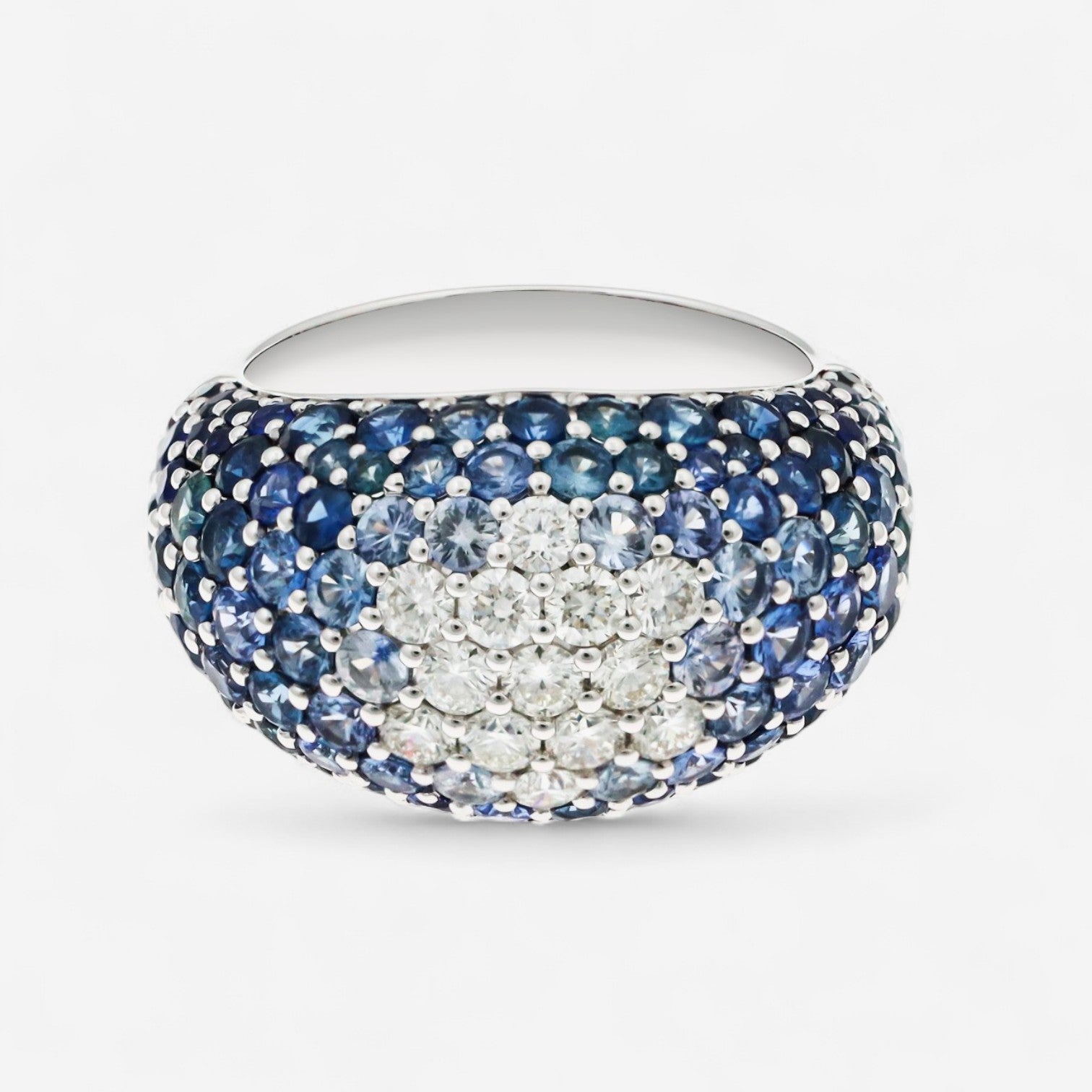 Alberto Milani 18K White Gold Diamond & Blue Sapphire Dome Ring Sz. 7 R0199E-7