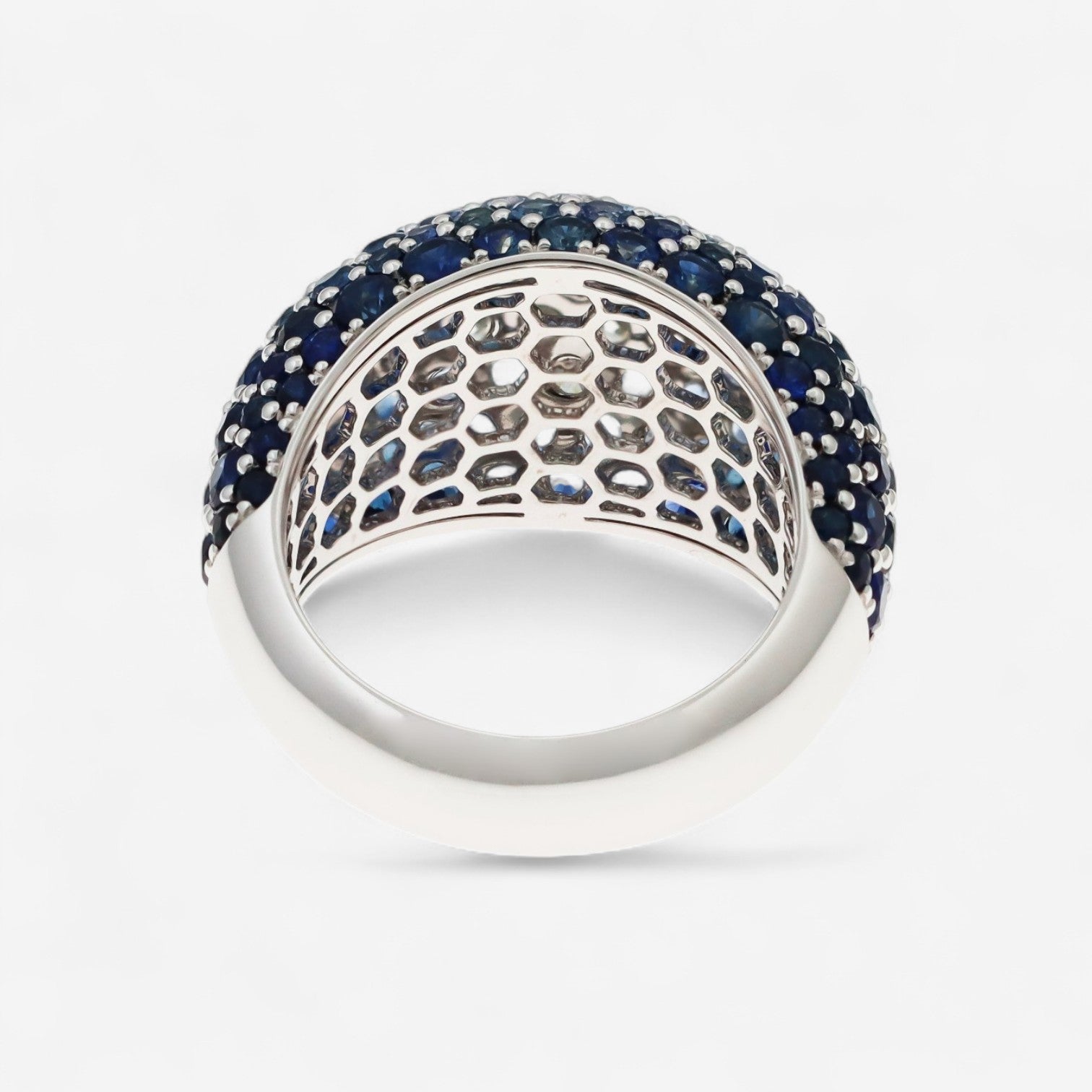 Alberto Milani 18K White Gold Diamond & Blue Sapphire Dome Ring Sz. 7 R0199E-7