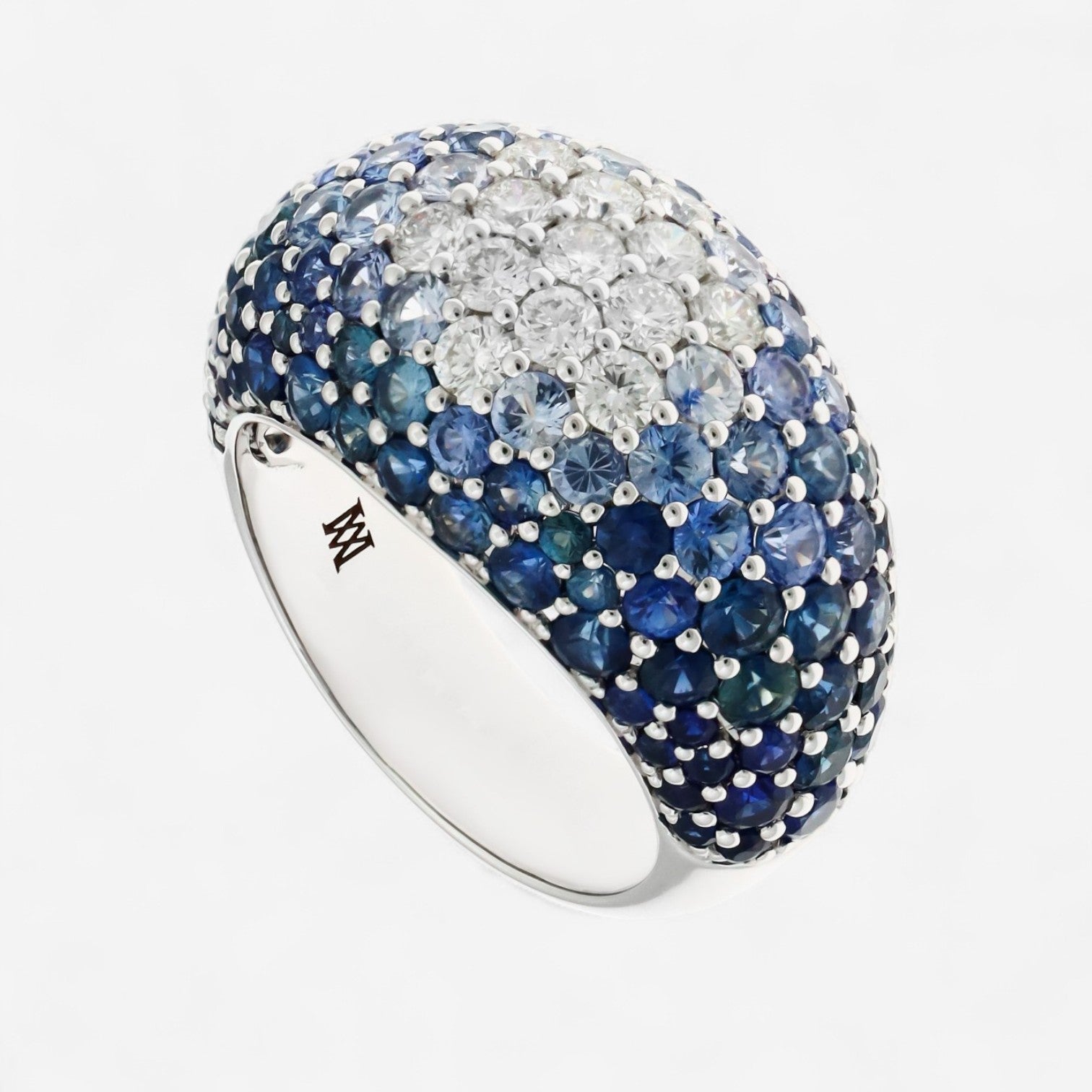 Alberto Milani 18K White Gold Diamond & Blue Sapphire Dome Ring Sz. 7 R0199E-7