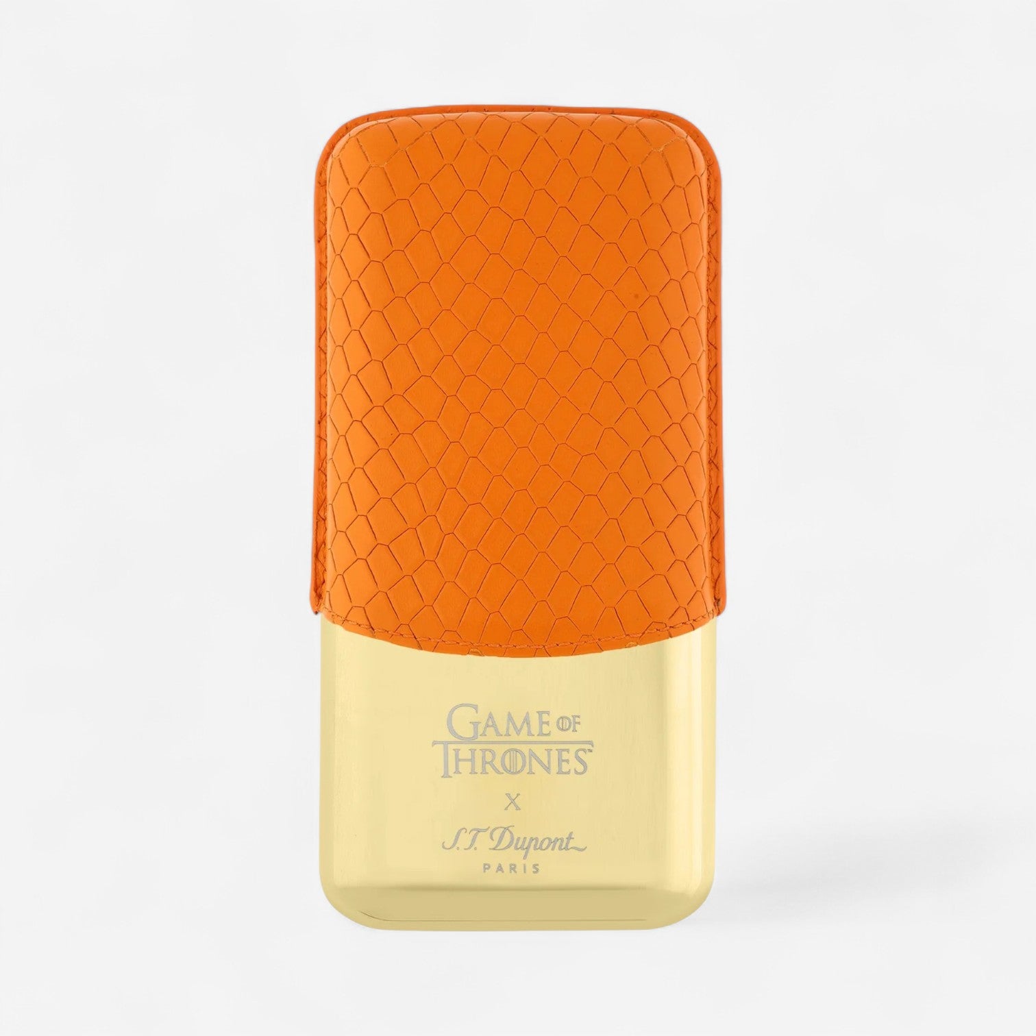 S.T. Dupont Game of Thrones Fire Orange Calfskin Leather Yellow-Gold Plated Cigar Case 183043 - THE SOLIST