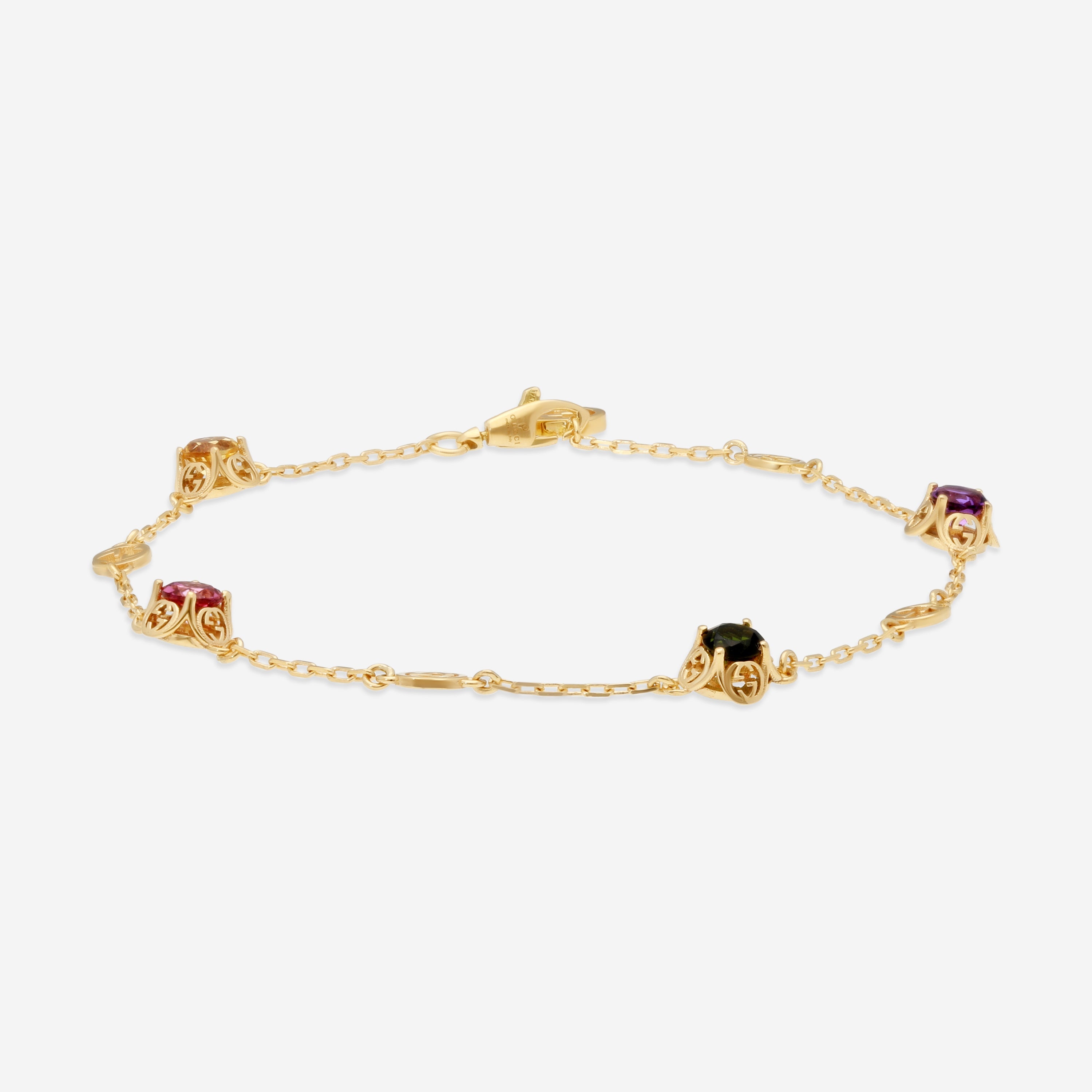 Gucci Interlocking G Motif 18K Yellow Gold Multistone Chain Bracelet YBA662430001016 - THE SOLIST