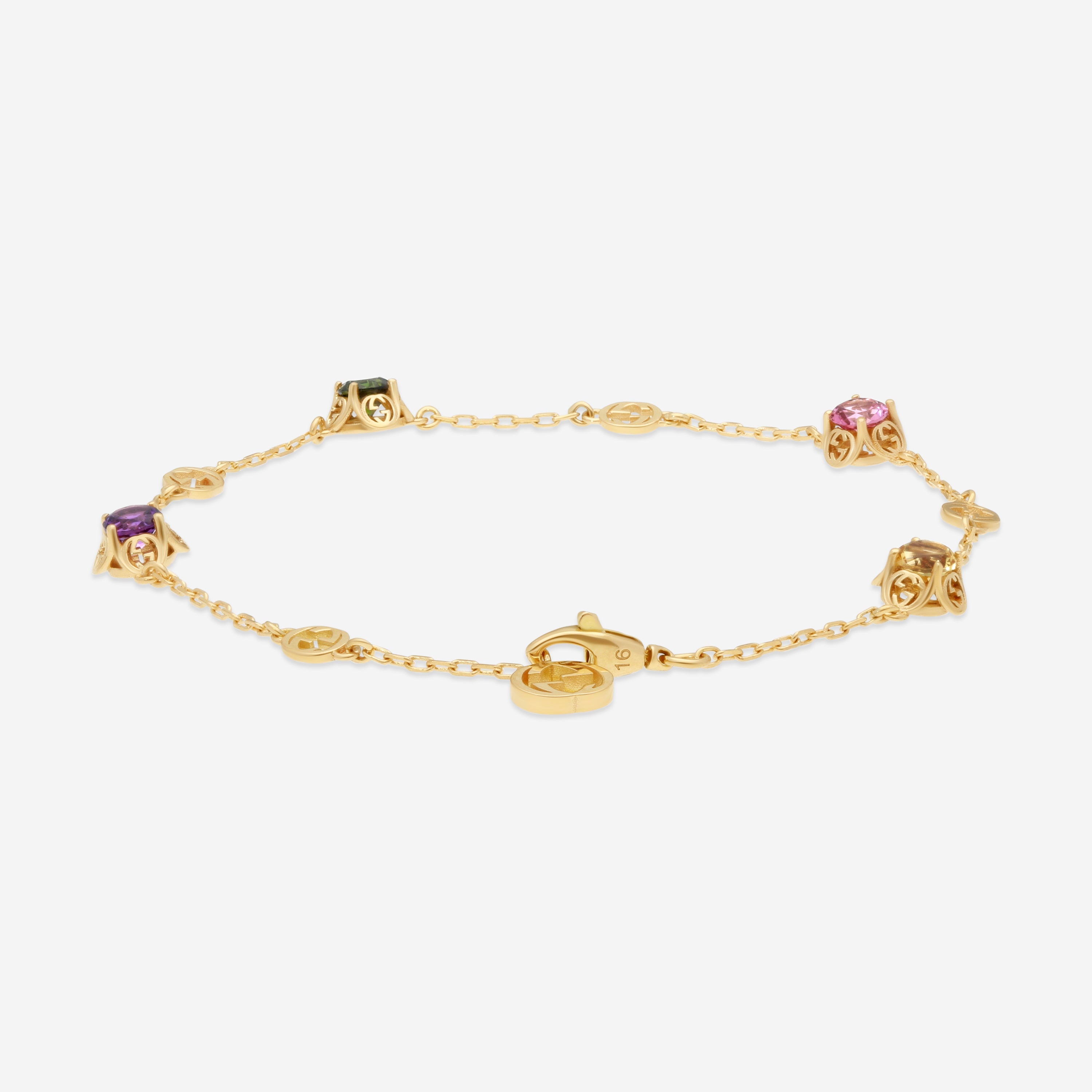 Gucci Interlocking G Motif 18K Yellow Gold Multistone Chain Bracelet YBA662430001016 - THE SOLIST