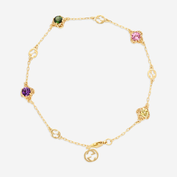 Gucci Interlocking G Motif 18K Yellow Gold Multistone Chain Bracelet YBA662430001016 - THE SOLIST