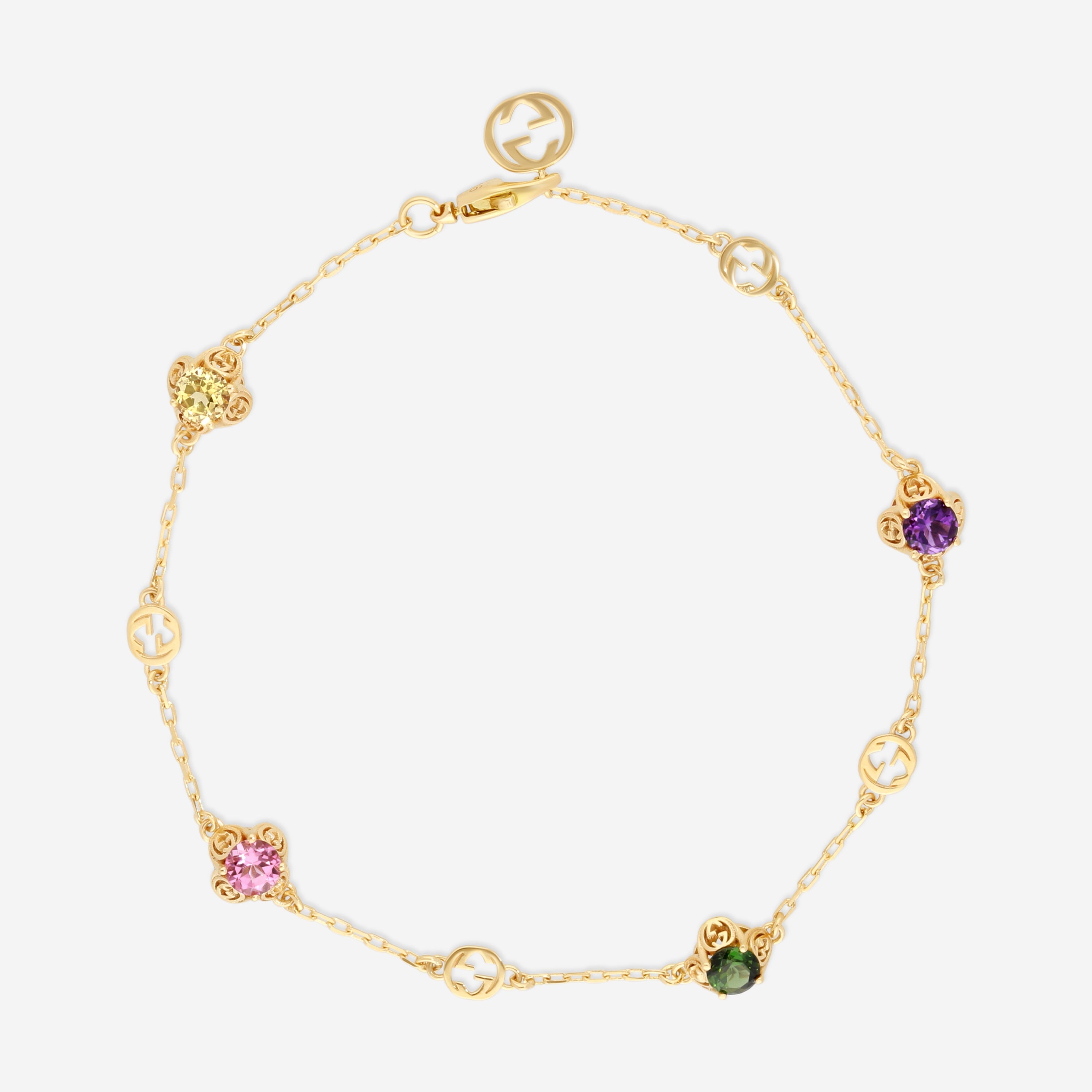 Gucci Interlocking G Motif 18K Yellow Gold Multistone Chain Bracelet YBA662430001016 - THE SOLIST
