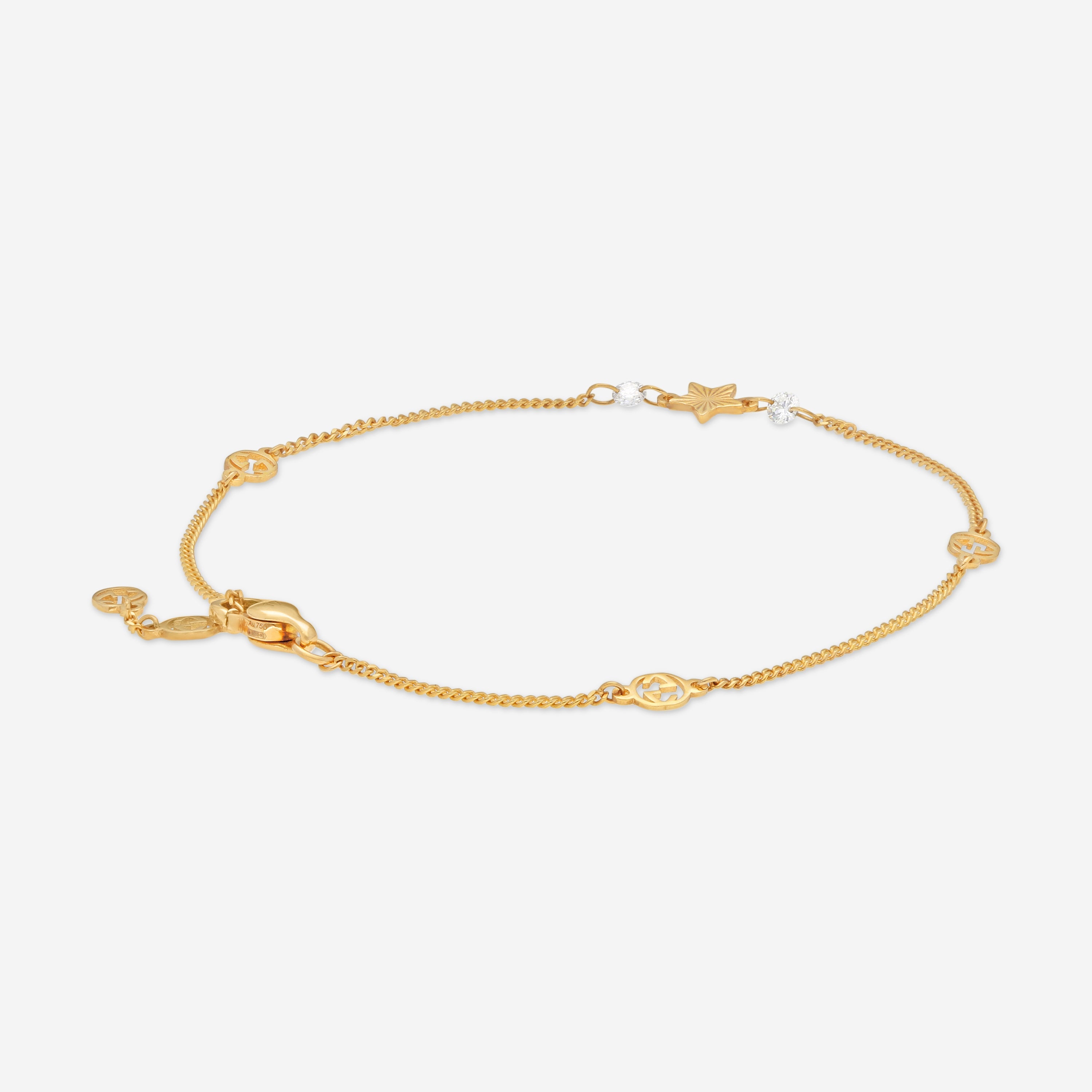 Gucci Interlocking G & Star Motif 18K Yellow Gold Diamond Chain Bracelet YBA679117001017 - THE SOLIST