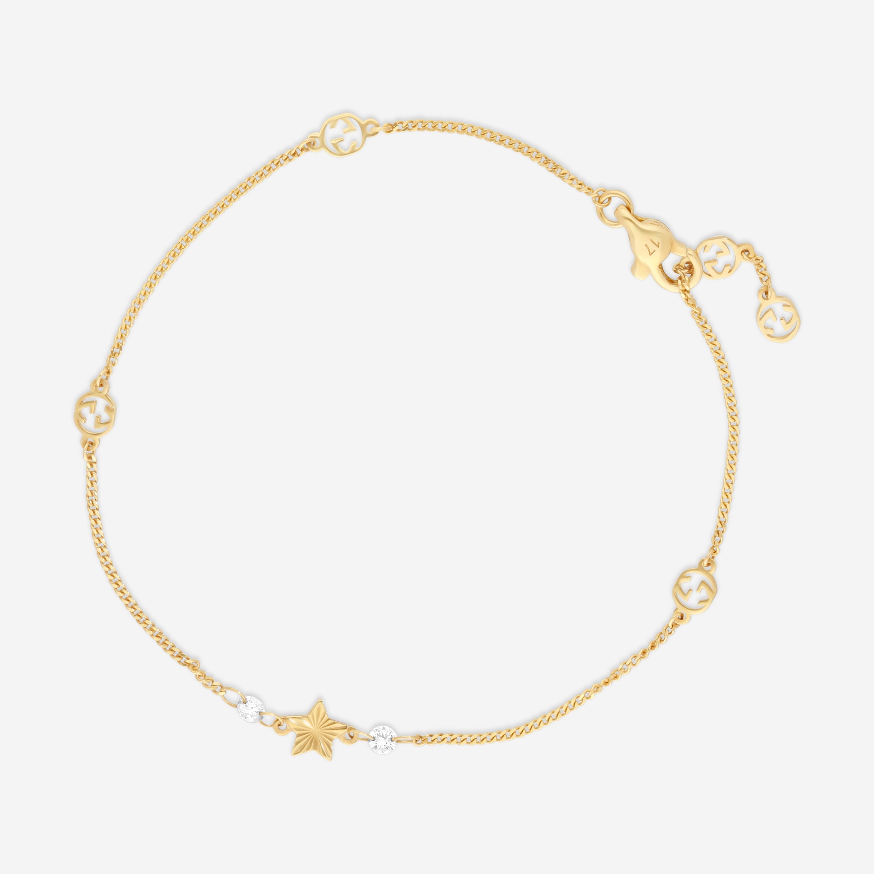 Gucci Interlocking G & Star Motif 18K Yellow Gold Diamond Chain Bracelet YBA679117001017 - THE SOLIST