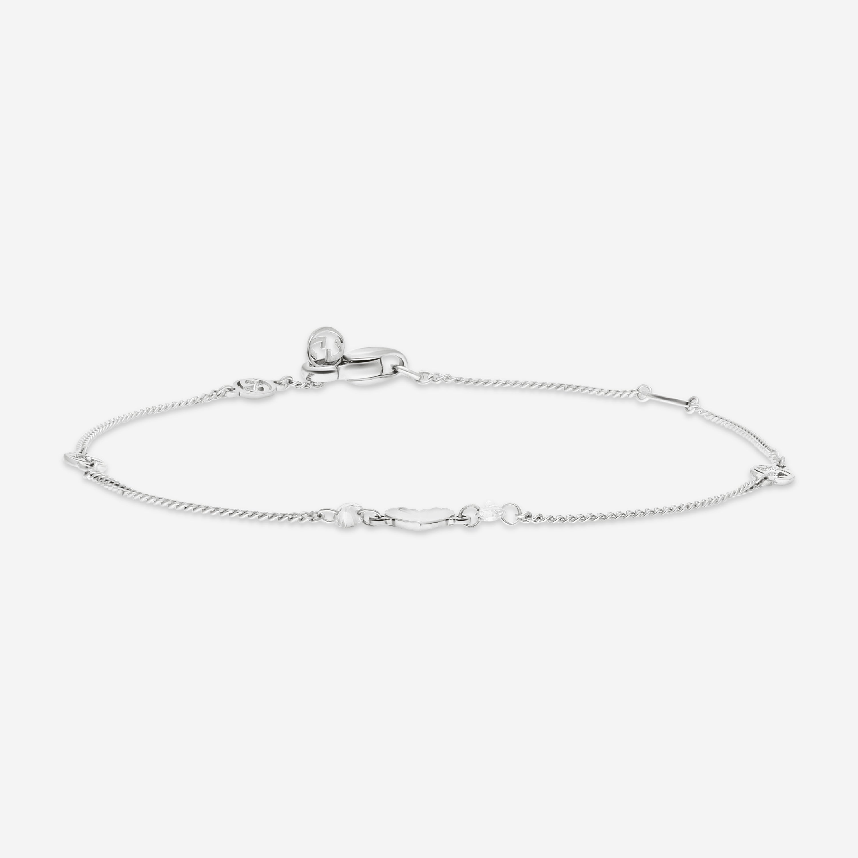Gucci Interlocking G Heart Motif 18K White Gold Diamond Chain Bracelet YBA679118001017 - THE SOLIST