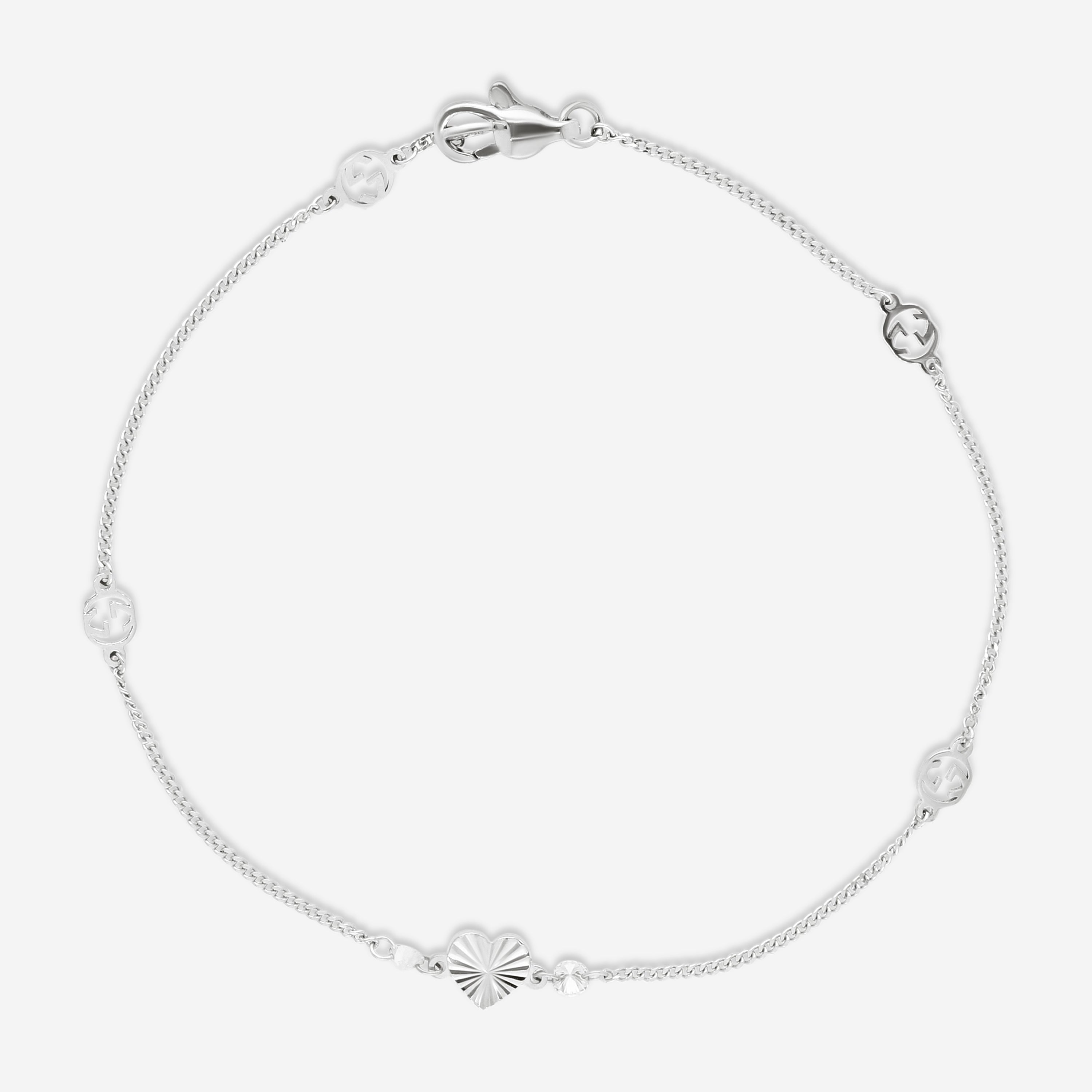 Gucci Interlocking G Heart Motif 18K White Gold Diamond Chain Bracelet YBA679118001017 - THE SOLIST