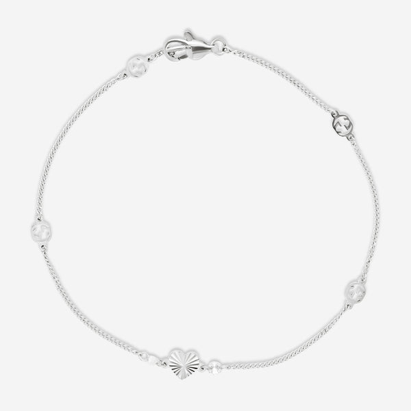 Gucci Interlocking G Heart Motif 18K White Gold Diamond Chain Bracelet YBA679118001017 - THE SOLIST