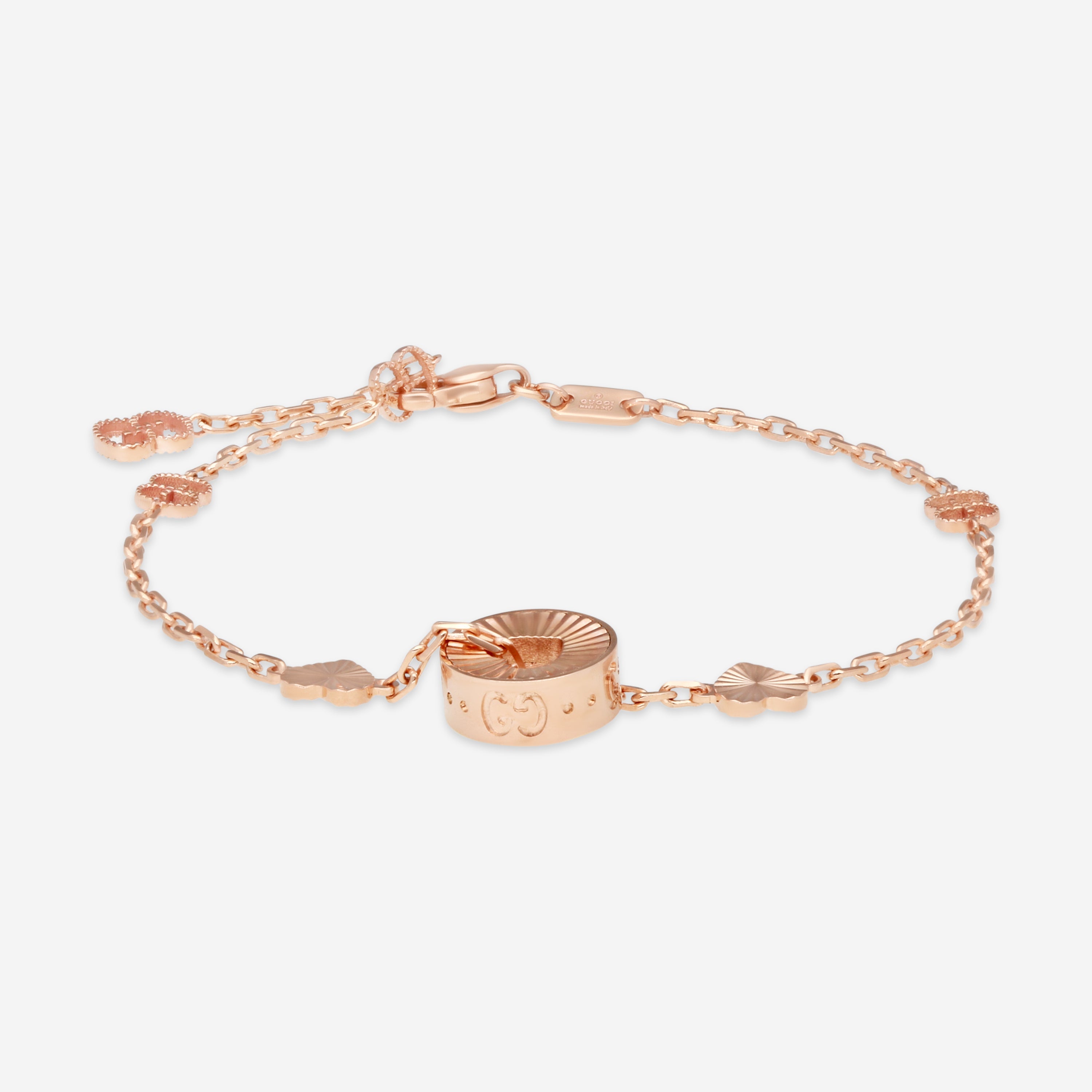 Gucci Heart Cut Out 18K Rose Gold Round Charm Bracelet YBA729383001016 MSRP $2,390 - THE SOLIST