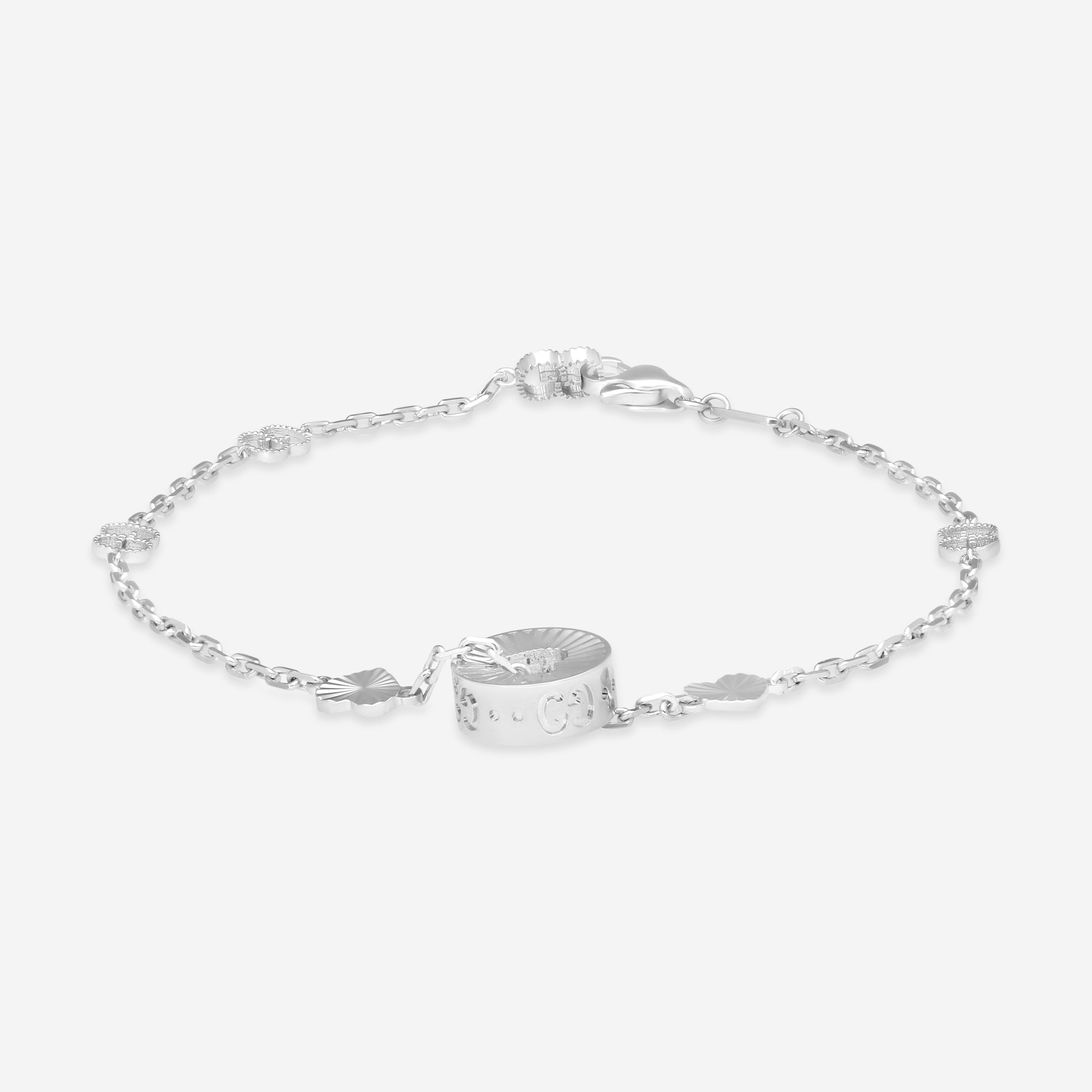 Gucci 18K White Gold Round Charm Heart Cut Out Bracelet YBA729383002016 MSRP $2,550 - THE SOLIST