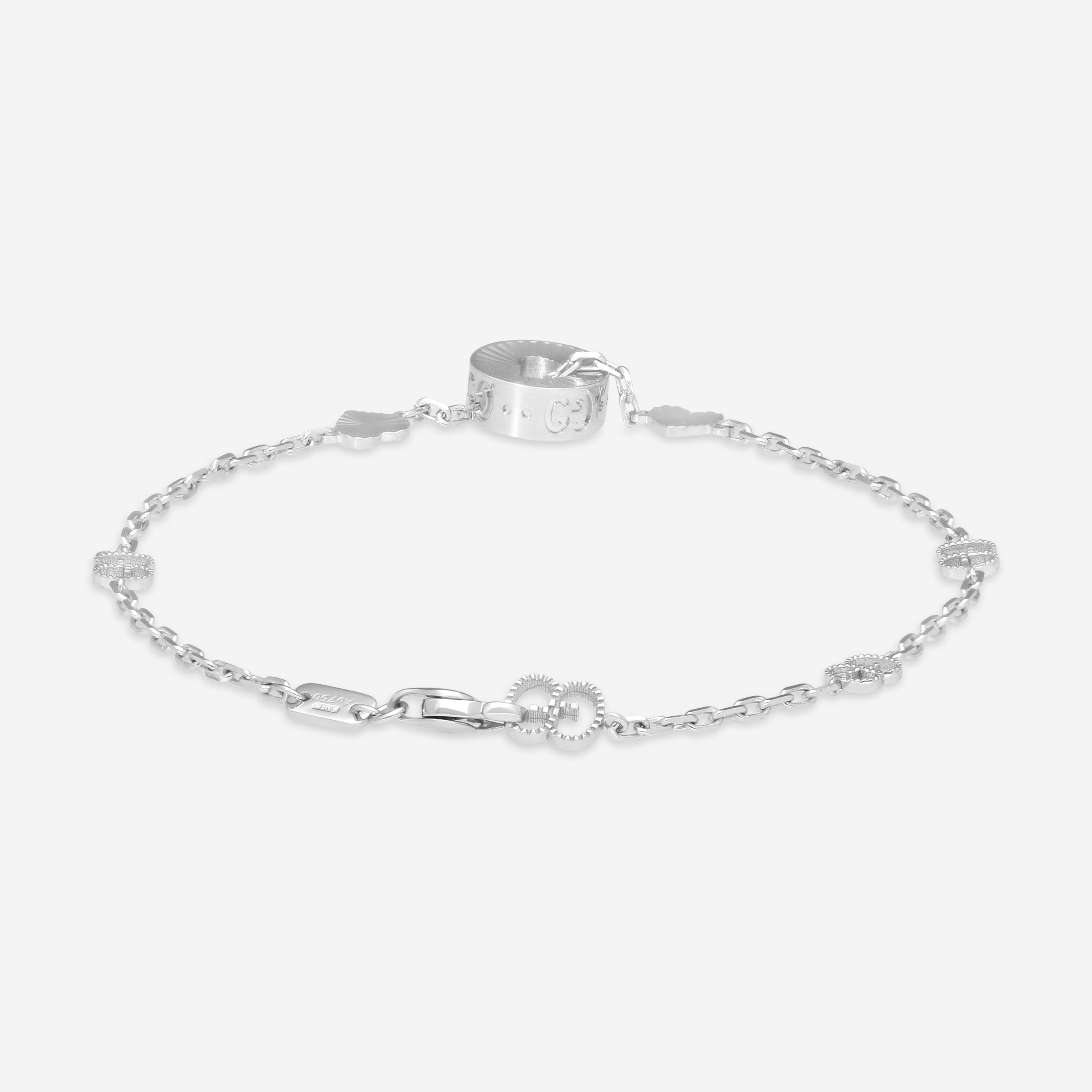Gucci 18K White Gold Round Charm Heart Cut Out Bracelet YBA729383002016 MSRP $2,550 - THE SOLIST