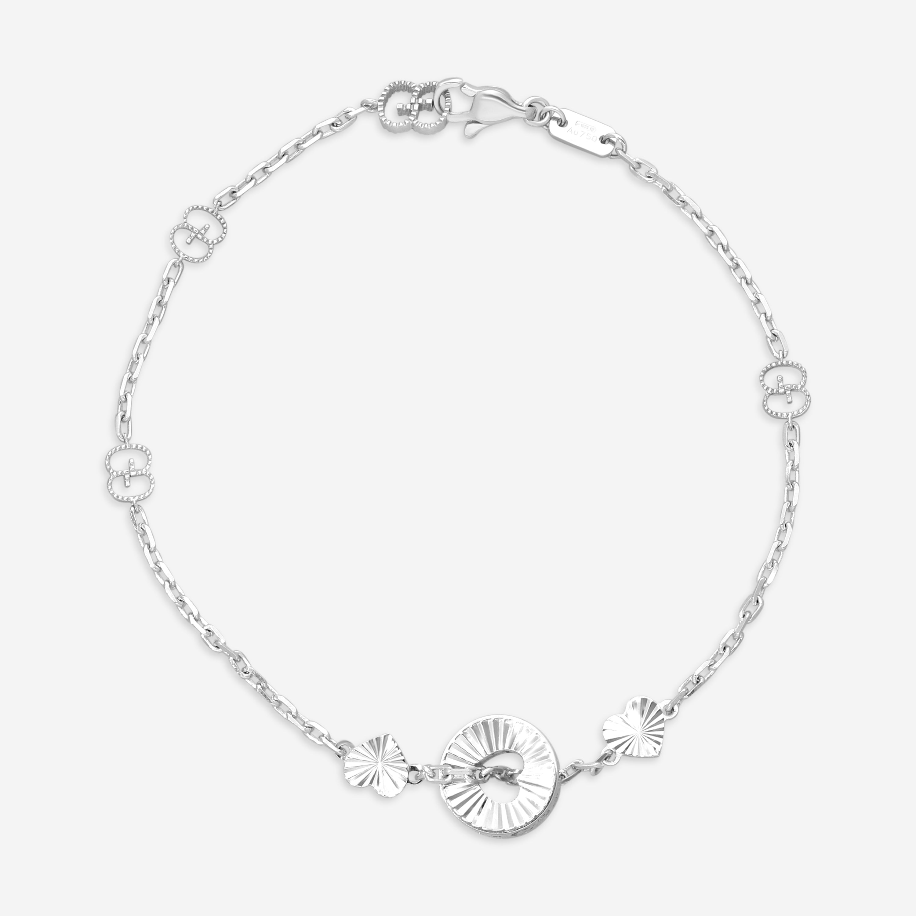 Gucci 18K White Gold Round Charm Heart Cut Out Bracelet YBA729383002016 MSRP $2,550 - THE SOLIST