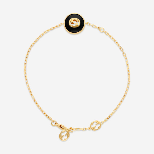 Gucci 18K Yellow Gold Onyx & Diamond Interlocking Chain Bracelet YBA786556001016 - THE SOLIST