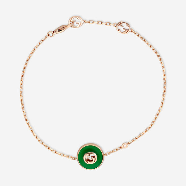 Gucci 18K Rose Gold Green Agate & Diamond Chain Bracelet YBA786556002016 - THE SOLIST