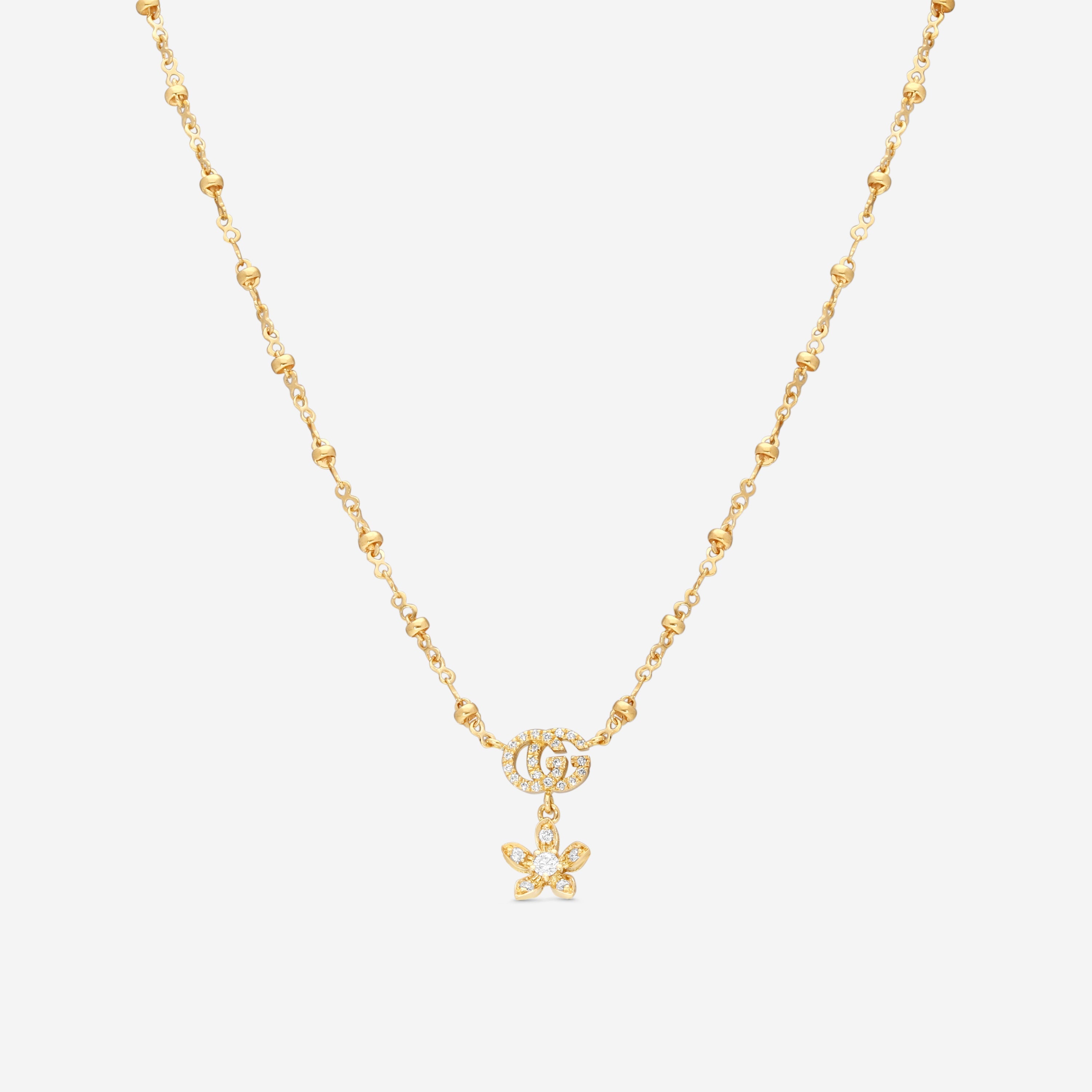 GUCCI Flora Double G Detail 18kt Yellow Gold and Diamond Necklace YBB58184200200U MSRP $2,980 - THE SOLIST