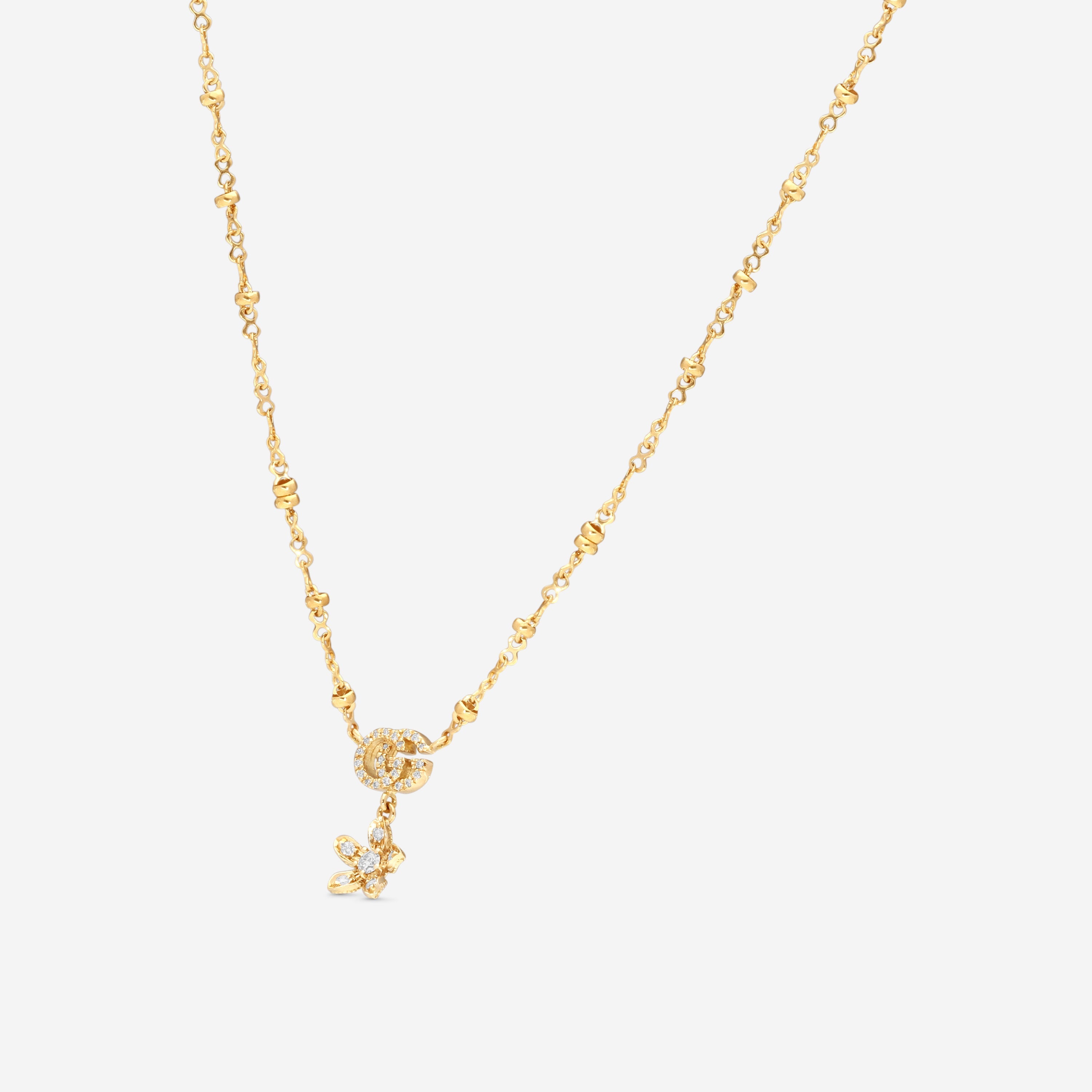 GUCCI Flora Double G Detail 18kt Yellow Gold and Diamond Necklace YBB58184200200U MSRP $2,980 - THE SOLIST