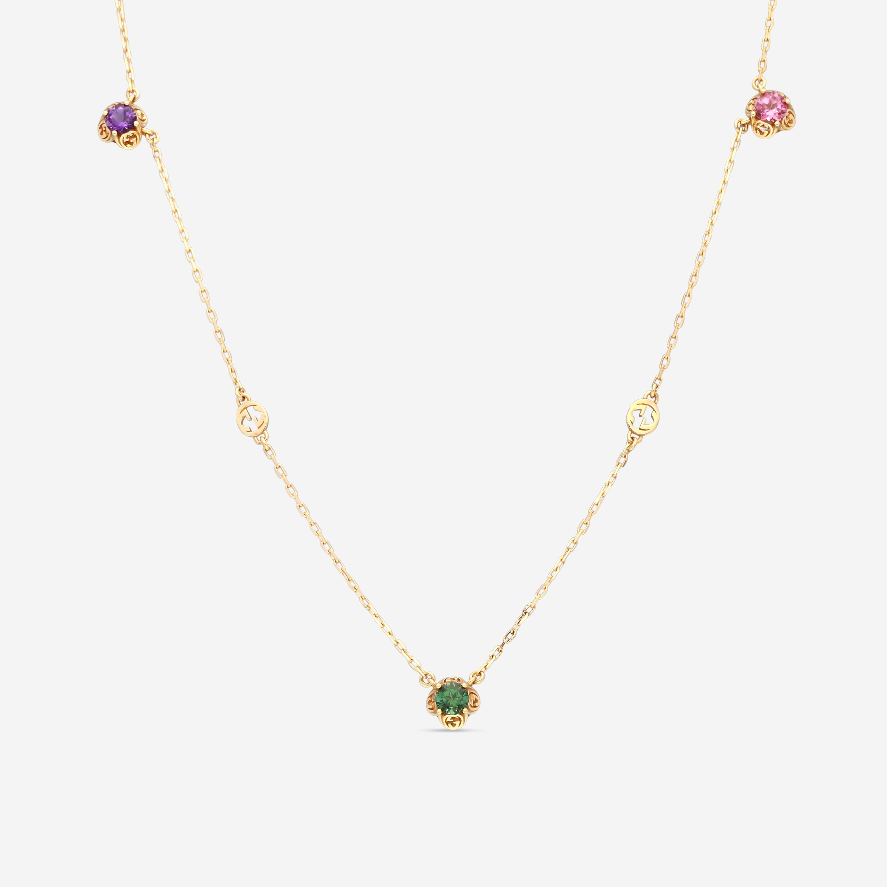 GUCCI Interlocking G Motif 18kt Yellow Gold with Amethyst, Tourmalines, Citrine and Beryl Necklace YBB66242900100U MSRP $2,450 - THE SOLIST