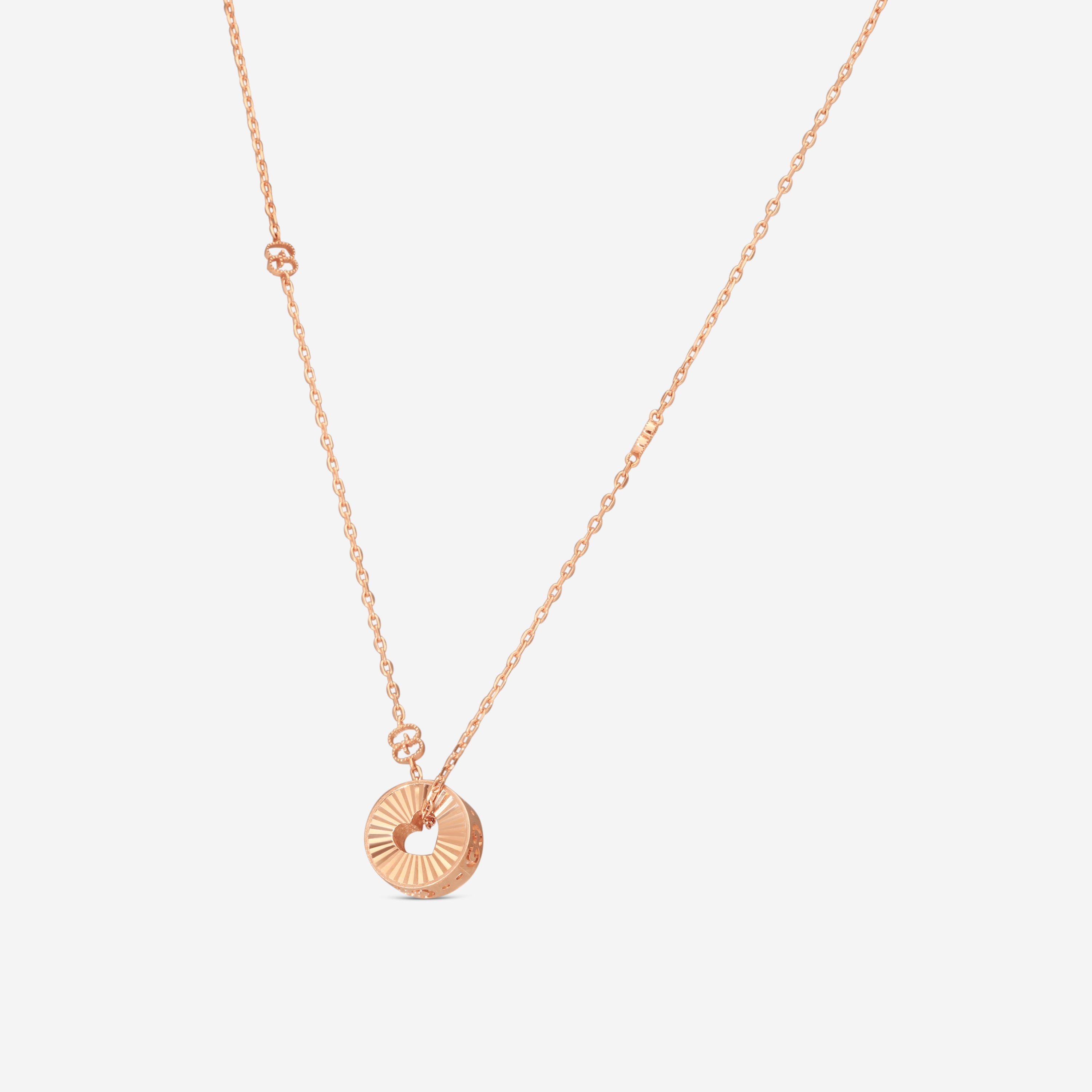 Gucci 18K Rose Gold Round Pendant Heart Cut Out Necklace YBB72937300100U MSRP $2,450 - THE SOLIST